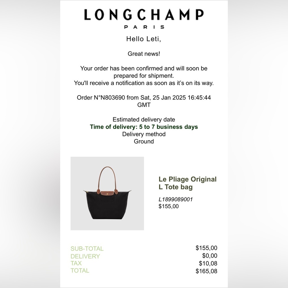 Longchamp Le Pliage Original L Black and Brown Tote Bag - Picture 10 of 10